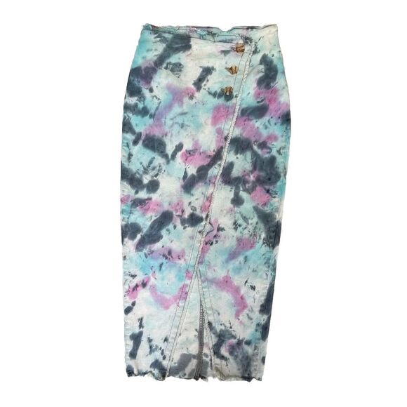 Coastal Blue Dresses & Skirts - Sincerly Jules Skirt Size 3/26 TieDye Fringe Hippie Boho Western Coastal Cowgirl